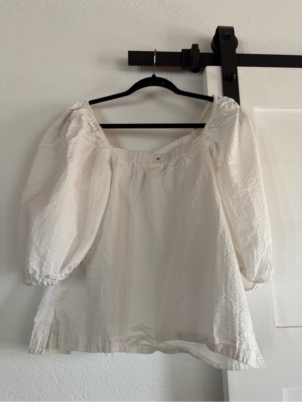 Cuyana Ivory Puff Sleeve Square-Neck Blouse - Picture 2 of 3